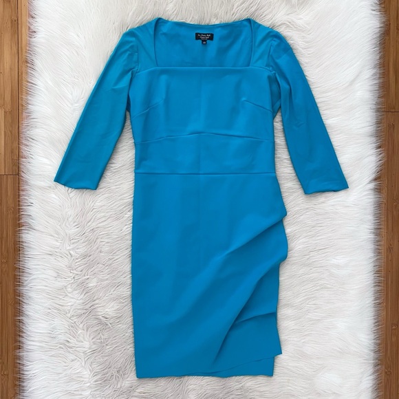 Chiara Boni Teal Blue Turquoise Elbow Sleeve Square Neck Stretch Jersey Dress - Picture 1 of 13